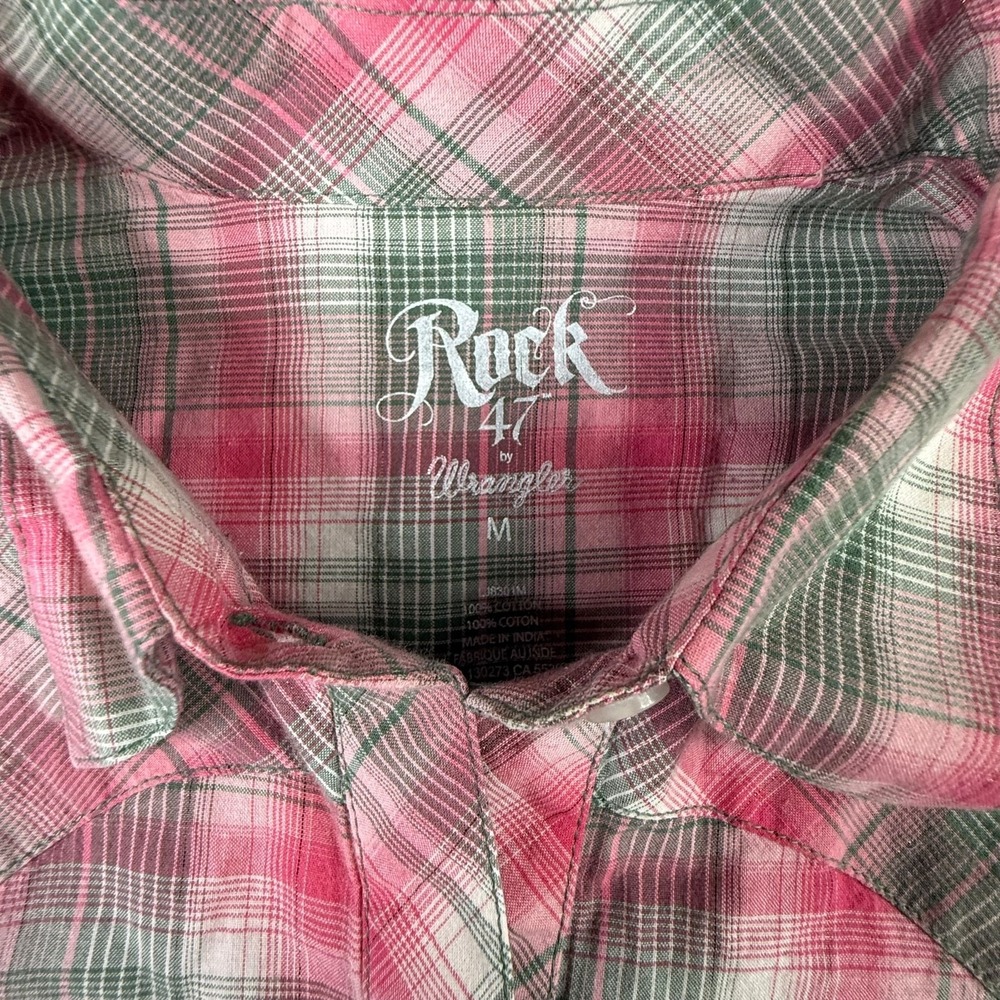 Rock 47 By Wrangler Womens Shirt Size Medium Pink Plaid Pearl Snap Western - Picture 5 of 11